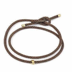 Tabayer 18K Yellow Gold Bead Accent Brown Cord Open Necklace24"  4.4g